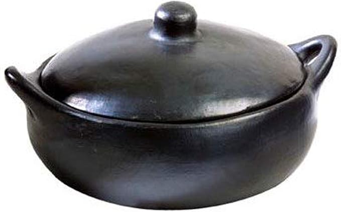 Authentic Chamba Casserole - Elegant Handmade Black Clay Cooking Pot with Cover - Perfect for Soups, Stews, Braises & More - Versatile & Durable - Stovetop Safe - 4.5-Qt.