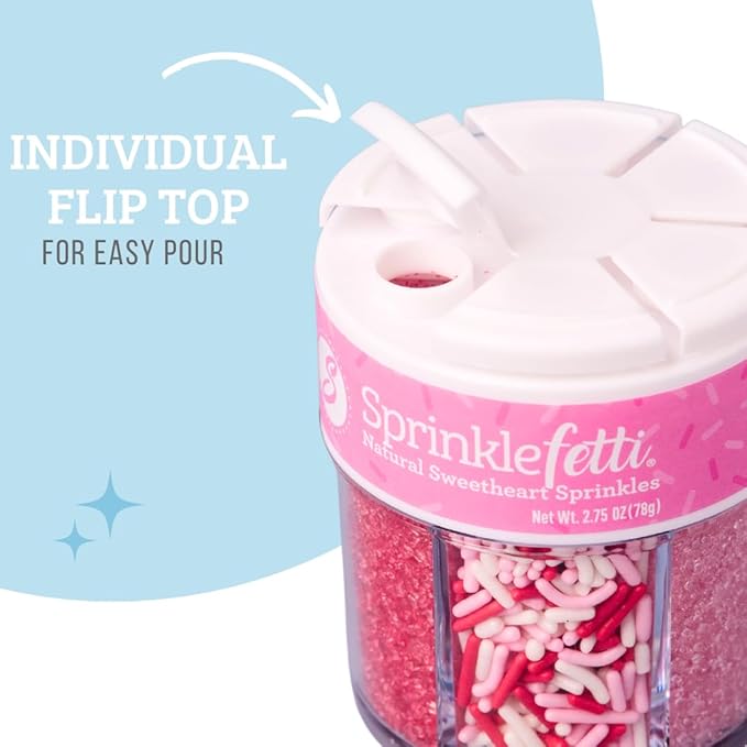 Sweets Indeed Sprinkles 6 Cell Edible Sprinkle Mix Jimmies Perfect for Cake Decorations Baking Ice Cream Cookies Cupcake Topper (Sweetheart)