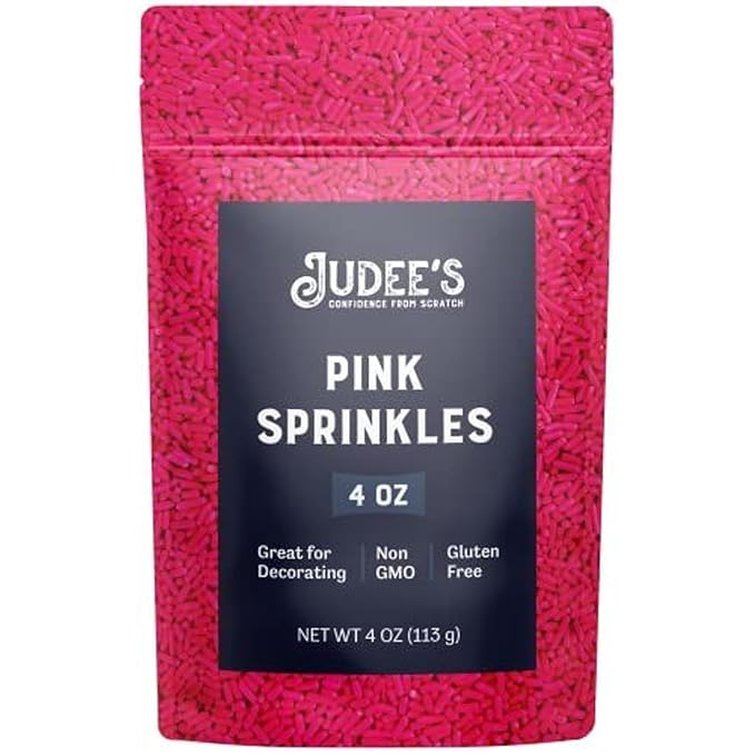 Judee's Gluten Free Pink Sprinkles 4 oz - Gluten-Free and Nut-Free - Brighten Up Your Baked Goods - Great for Cookie and Cake Decoration - Use for Baking and as Dessert and Ice Cream Toppings