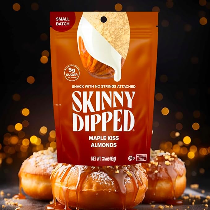 SkinnyDipped Maple Kiss Almonds, Healthy Snack, Plant Protein, Gluten Free, 3.5 oz Resealable Bags, Pack of 5, Seasonal Flavor