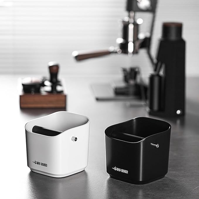 MHW-3BOMBER Coffee Knock Box Mini Espresso knock box Square Non-Slip With Removable Knock Bar (White Set, 1.2L)
