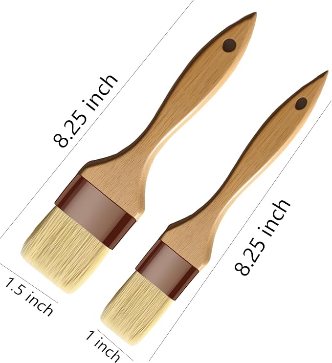Pastry Brush-Basting Brush for Cooking,2 Pc Boar Bristles Food Brush for BBQ,Beech Wooden Handle Butter Brush for Baking/Spreading Marinade/Sauce/Oil/Egg/Kitchen Brushes for Cooking(1 &1 1/2 inch)