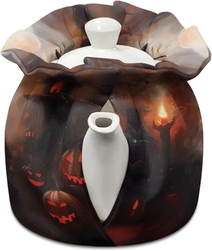 Black Cat Tea Cozy for Teapot Insulated Pumpkin Tea Pot Cozy for All Hallows' Eve Reusable Breakfast Warmer Designed in England Resuable Kettle Cover for Kitchen Decor