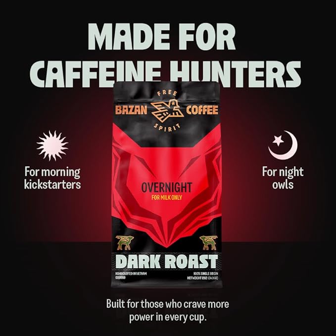 BAZAN COFFEE Vietnamese Strong Coffee, Premium Robusta & Arabica Ground, Full-Bodied Dark Roast, Smooth & Low Acidity, Ideal for Milk Drinks & Home Baristas, Bold Espresso Flavor, 12oz Bag, Overnight Blend