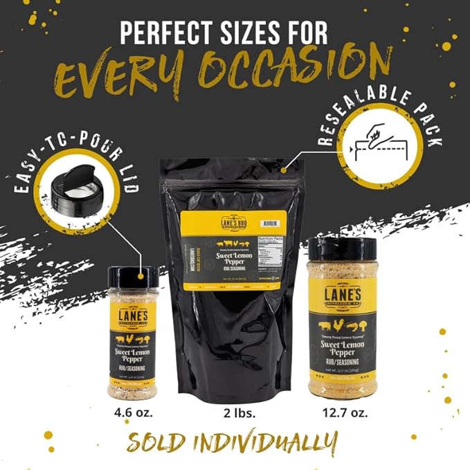 Lane's Sweet Lemon Pepper Seasoning, All-Natural Lemon Seasoning Blend with Citrus, Lemon Pepper Powder, and Honey, Made in USA, 4.6 Oz