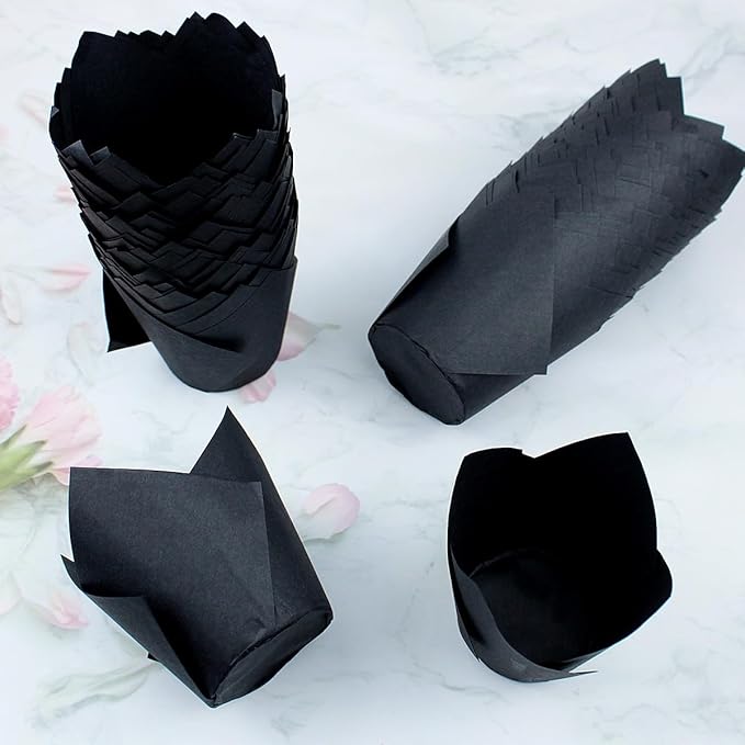200 Pieces Tulip Cupcake Muffin Liners Greaseproof Paper Baking Cups Cupcake Wrappers for Birthday Wedding Party Baby Showers Catering Restaurants(Black)