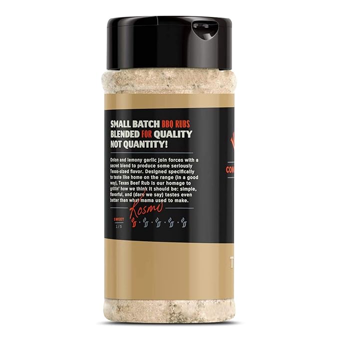 Kosmos Q Texas Beef Dry Rub, Steak Seasoning with Garlic, Onion, Lemon & Savory Spices for Steak, Beef Ribs, Brisket, Burgers, Chuck Roast, Dry Rub for Smoking & Grilling Meat, 13.8 Oz Shaker Bottle