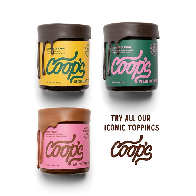 Coop's Original Hot Fudge & Salted Caramel Sauce (2- Pack): Gourmet, All Natural, Handcrafted, Gluten Free, Non-GMO, Chocolate Ice Cream Toppings, Sundae, Desserts, 10 Ounce each