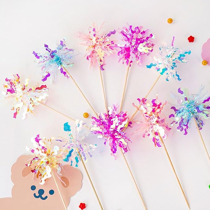 30Pcs Cupcake Toppers, Cake Decorating Kits, Sparkle Tinsel Firework Cake Toppers, Toothpicks Toppers For Baby Shower Diy Birthday Party Wedding Valentine's Day (30pc-Mixed)