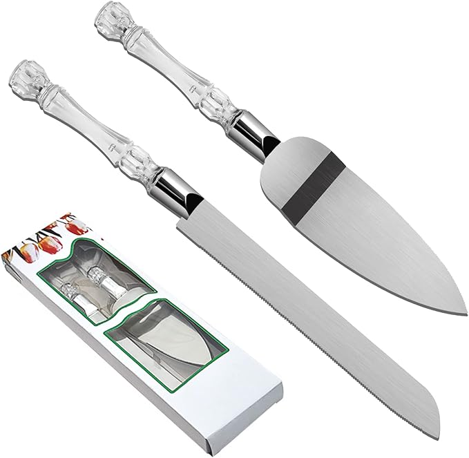 2PCS/Set Wedding Cake Knife and Server Set, Cake Cutting Set for Wedding with Faux Crystal Handles & Premium 410 Stainless Steel Blades for Wedding Cake, Birthdays, Anniversaries, Parties
