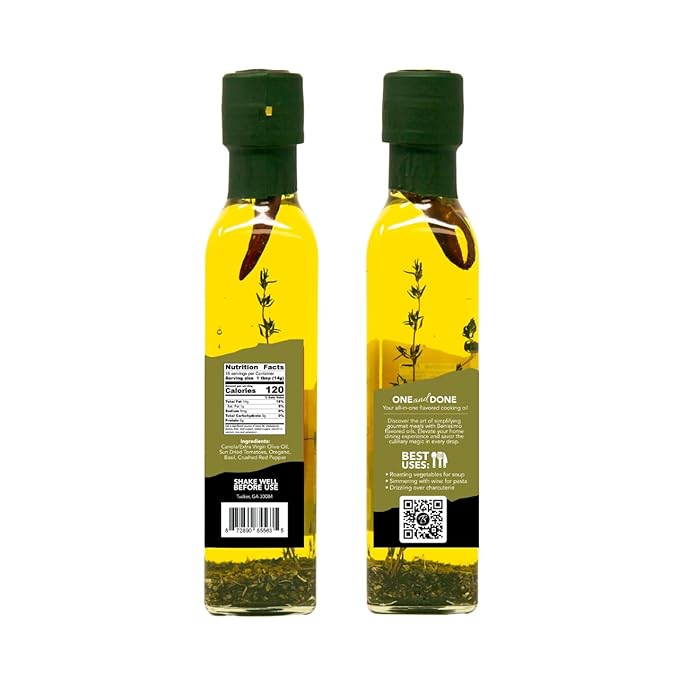 Benissimo Basil and Sun Dried Tomato Herb Infused Oil, All Natural Gourmet Cooking Oil with Garden-Fresh Herbs, Ideal for Dipping, Sautéing, Drizzling, 8.1 fl oz