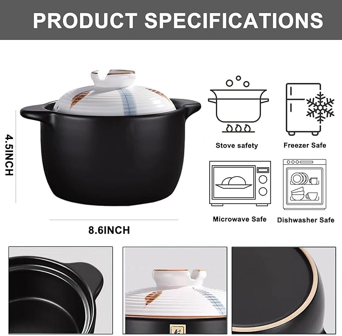 3.2 Quart Ceramic Casserole,with Lid Ceramic Pot,Heat-Resistant Round Stew Pot Soup Pot for cook bibimbap, soup, rice, stew, casserole (White3.2QT)