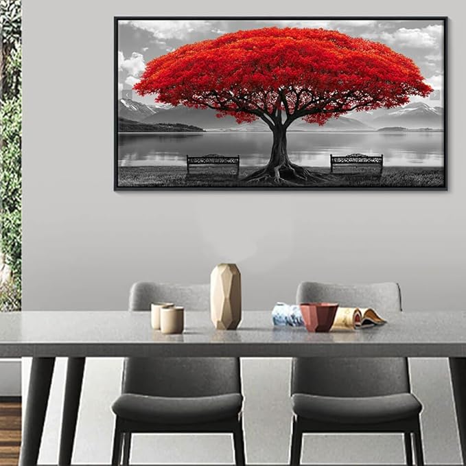 YDYSUNE Black and White Red Tree Wall Art Canvas Print Picture Large Red Tree Landscape Art work for Living Room Bedroom Office Home Wall Decoration Decor With Frame 20x40IN