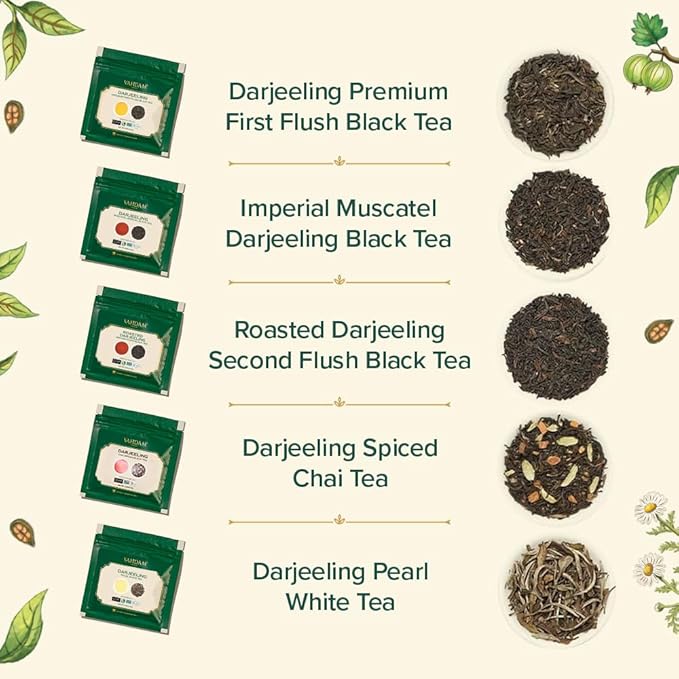 VAHDAM, Assorted Darjeeling Tea Sampler (10 Flavors, 50 Servings) Gluten Free, Non GMO - Darjeeling First Flush & Second Flush | Loose Leaf Tea Sample