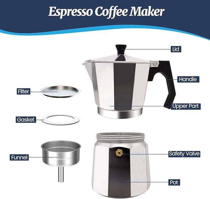 12 Cup Moka Pot Aluminum 600ml Italian Coffee Maker Stovetop Espresso CoffeeMakers Mocha Pot Percolator Greca Coffee Maker for Electric Ceramic Stove Portable for Easy Brewing