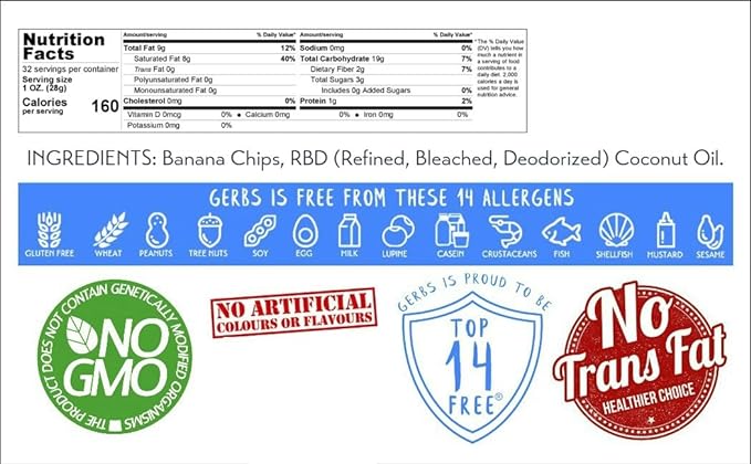 Gerbs Unsweetened Banana Chips 2 lbs. | Unsulfured, No Additives, Resealable Bag | Naturally Crisp & Mildly Sweet | Top 14 Allergen-Free