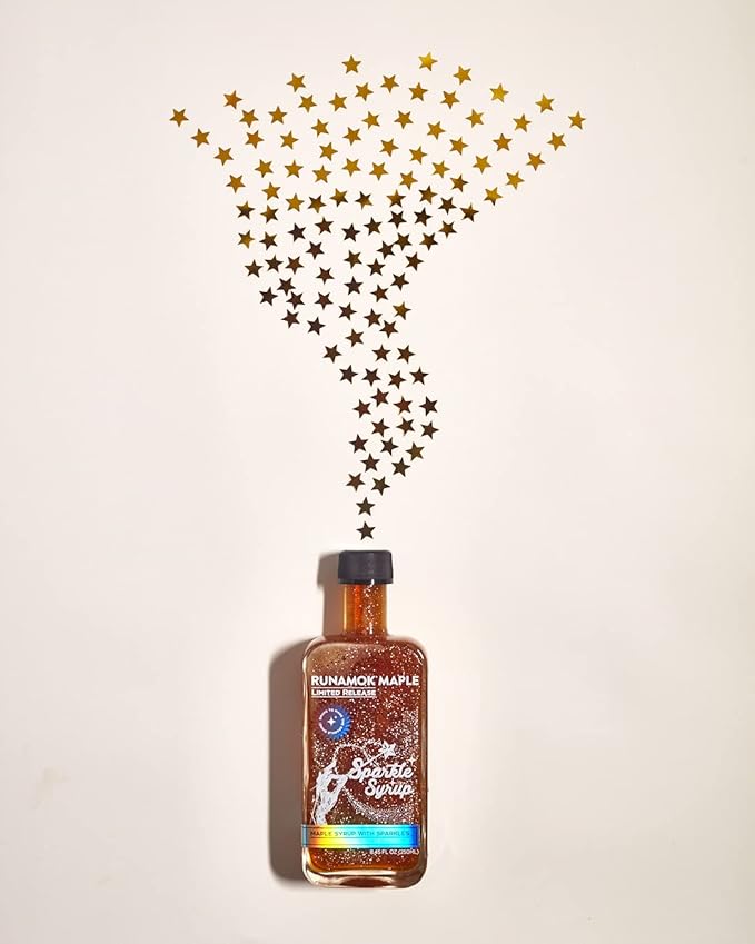 Runamok Sparkle Syrup - Maple Syrup Infused with Edible Sparkles, Perfect Pancake Syrup, Fun Vermont Maple Syrup for Beverages, Fresh Fruit & Dessert Toppings | 8.45 Fl Oz (250mL)