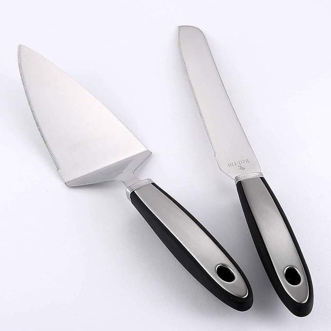 Cake Cutting Set for Wedding Cake Knife and Server Set, Cake Cutter and Pie Spatula, Cake Server and Knife Set of 2 (Plastic Handle, Silver)