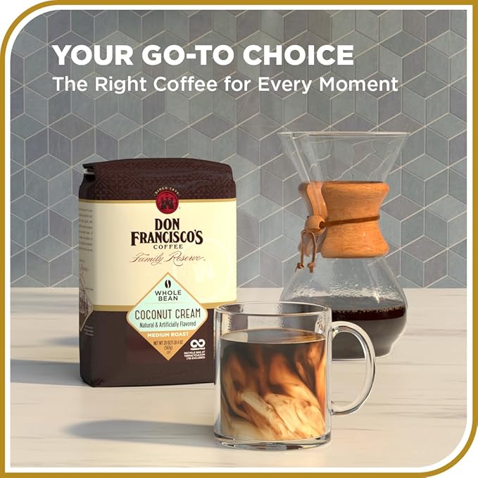 Don Francisco's Coconut Cream Whole Bean Coffee, Medium Roast ??Flavored 100% Arabica,20 oz Bag, Premium Coffee for Drip, Pour Over & French Press