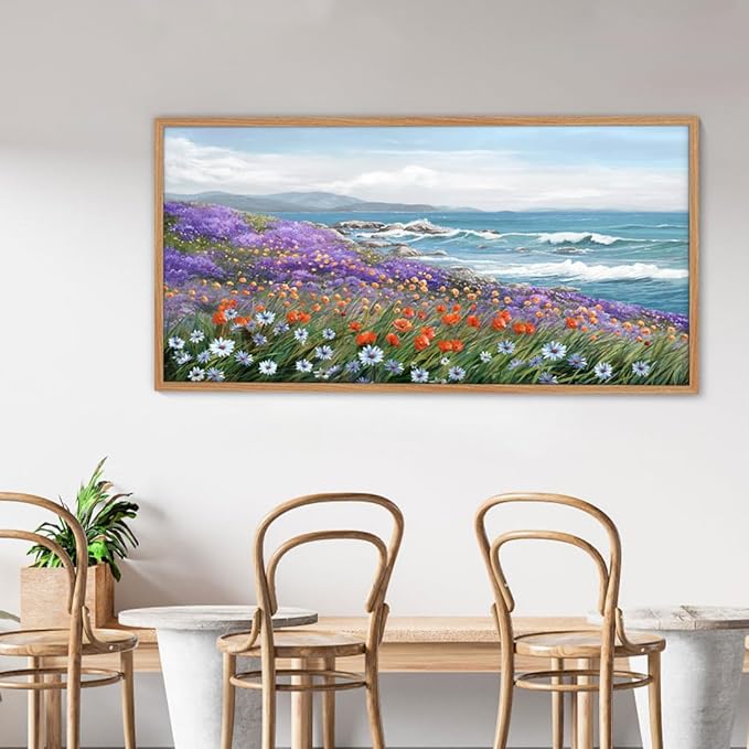 Seascape Painting Wall Art Coastal Picture for Living Room Retro Home Bedroom Decoration Modern Framed Artwork Decor 24x48
