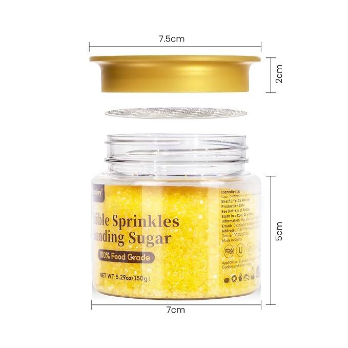 Yellow Sanding Sugar Sprinkles, Food Grade 150g, Edible Sprinkles for cupcake decorating, Cake Toppers, Sprinkles Decoration, Ice Cream, Wedding Party Valentines Halloween Christmas Supplies