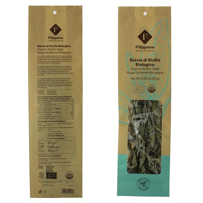 FILIPPONE - Organic Dried Sage, 25 g (0.88 oz) Dried, Fragrant Italian Salvia Branch, Certified USDA Organic, Relaxation, Aromatherapy, and Crafts