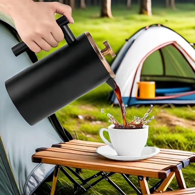 Black French Press Stainless Steel 34oz, Double Wall Insulated Coffee Press 1L for travel camping with 2 Extra Filter Screens and 1 Coffee Spoonç«?cup 1000mlç«?,<div>