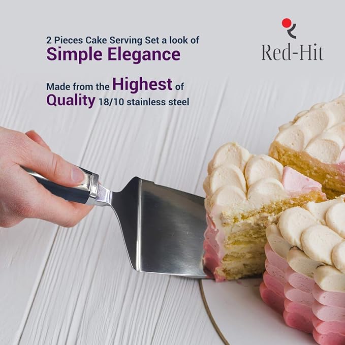 Cake Cutting Set for Wedding Cake Knife and Server Set, Cake Cutter and Pie Spatula, Cake Server and Knife Set of 2 (Plastic Handle, Silver)