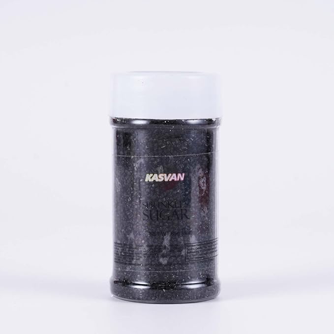 Kasvan Sanding Sugar Sprinkles - Edible Sugar Crystals, Baking Cake Decorations, Ice Cream Toppings cupcake Decorating, Wedding Party Chirstmas Supplies, 85g/3.2oz (Black)
