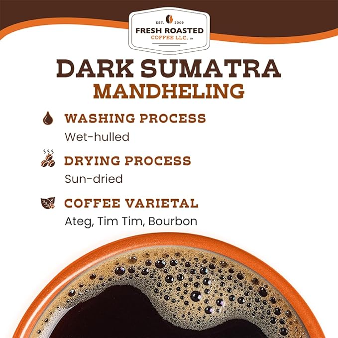 Fresh Roasted Coffee, Dark Sumatra Mandheling |100% Single Origin | Dark Roast, 24 Pods for K Cup Brewers
