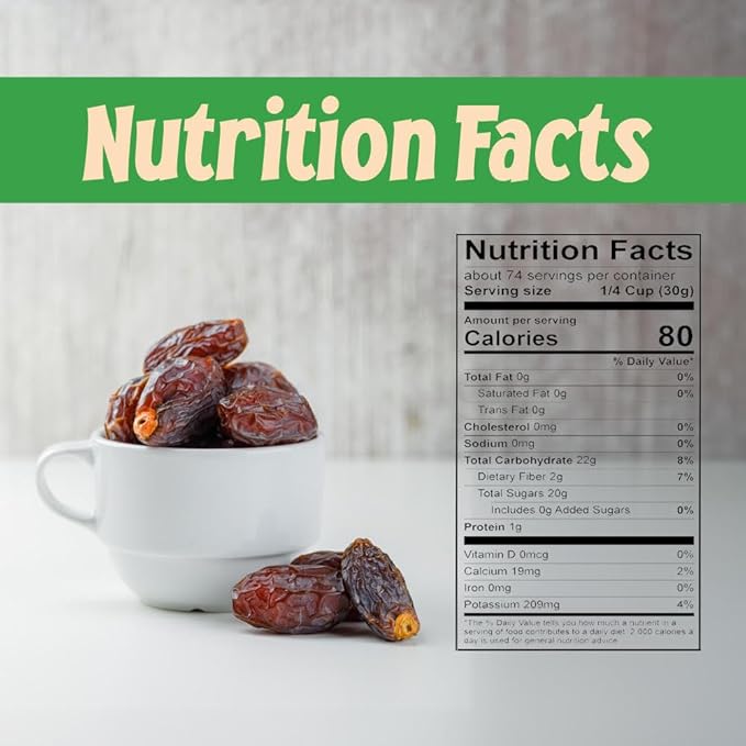 Sincerely Nuts Large Unsweetened Medjool Dates, 1Lb - Fresh, No Sugar Added Date Fruit Snack - Unsulfured Medjools with Rich Natural Flavor Extra Large & Fancy Dates - Kosher, Gluten-Free and Vegan