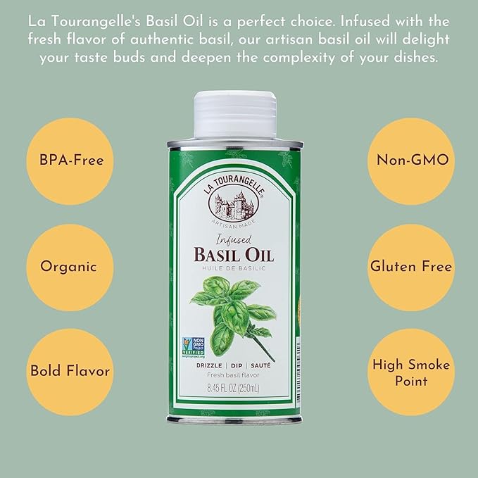 La Tourangelle, Infused Trio of Oils - Basil Oil, Garlic Oil, White Truffle Oil,Complex Gourmet Earthy Flavor for Drizzling over Pasta, Popcorn, Vegetables, Potatoes, Soup and More, 8.45 Fl Oz (Set of 3)