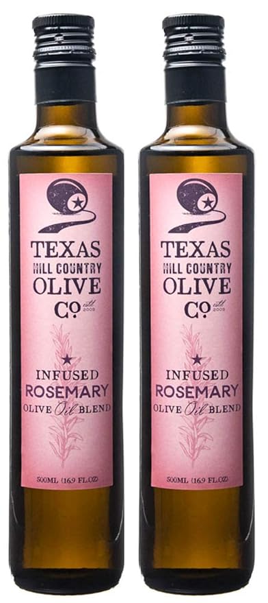 Texas Hill Country Olive Co Rosemary Infused Olive Oil - Cold Pressed Gourmet EVOO Olive Oil - Great for Dressing Dipping Marinade - No Artificial Flavors or Added Sugar - Made in Texas (16.9 oz, 2 Pack)