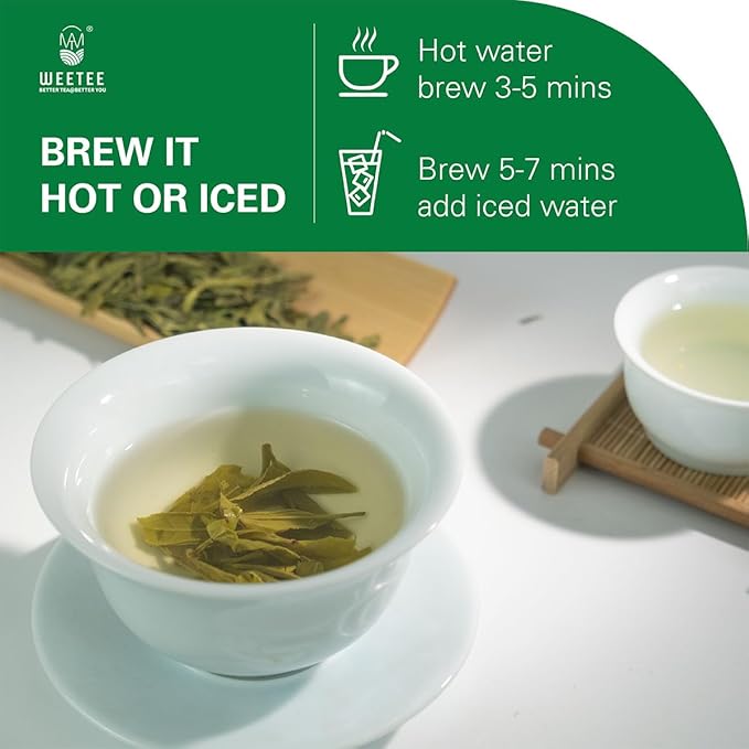 WT WEETEE Organic Longjing Green Tea, Organic Dragonwell Tea Loose Leaf 4oz (114g), Natural Bean Aromatic Lung Ching Dragon Well