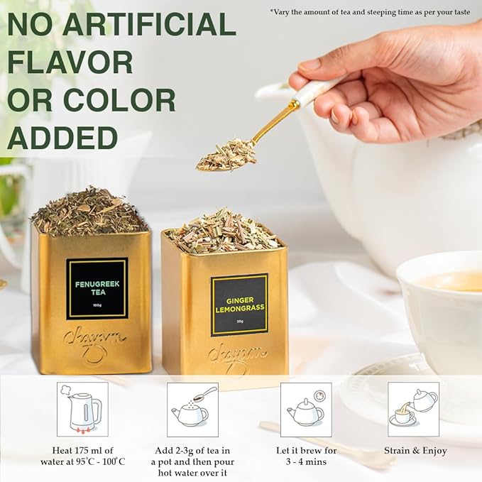 CHAYAM Fenugreek (100g) & Ginger Lemongrass (50g) Tea Tin Set | Wellness Combo in Tin | Herbal Loose Leaf Tea Canister - Combo Set