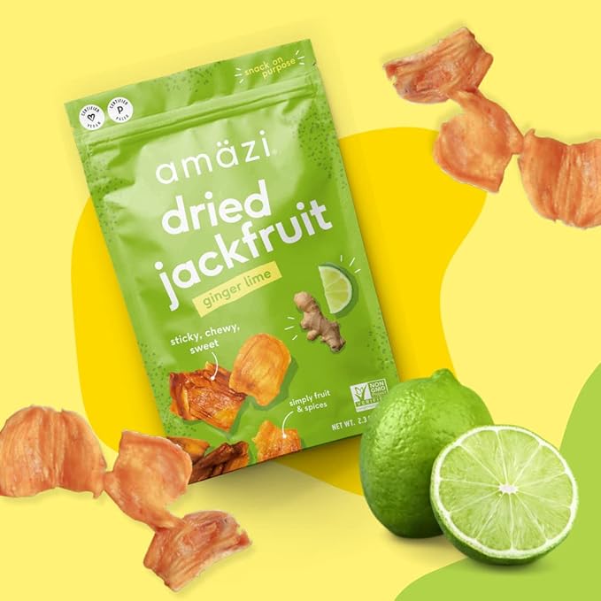Am채zi Foods | Ginger Lime Dried Jackfruit (6 Pack) | All Natural Snacks | Gluten Free Healthy Dried Fruit Snacks