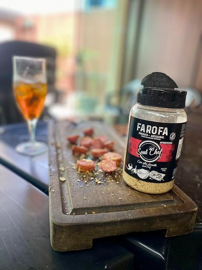 Soul Chef Seasoned Cassava Flour - Spicy - Farofa - Imported from Brazil - Delicious Flavor - Crispy Texture - Ideal On Steaks, Burgers, Sausages, Feijoada and Others.
