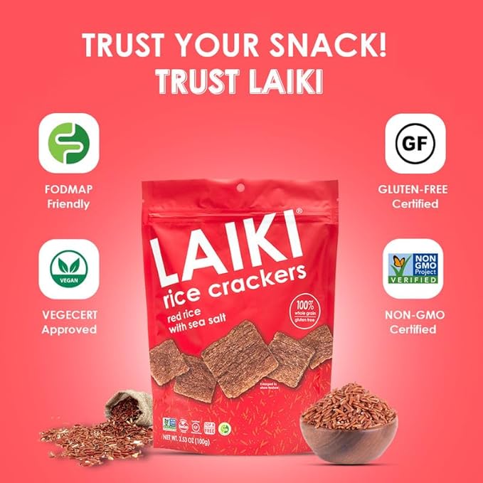 Rice Crackers - Gluten Free Snacks - Deliciously Light and Airy Crunch - Allergen-Friendly, Vegan, Non-GMO, FODMAP Friendly, Seed-Oil Free, Red Rice Sea Salt flavor - 3.53 Ounce Bag (Pack of 8)