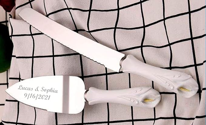 GIFTS INFINITY® Personalized Wedding Cake Knife and Server Set ??Free Engraving (Lily) | Custom Engraved Dessert Cutting Utensils for Bridal/Baby Shower, Anniversary, Engagement, Birthday