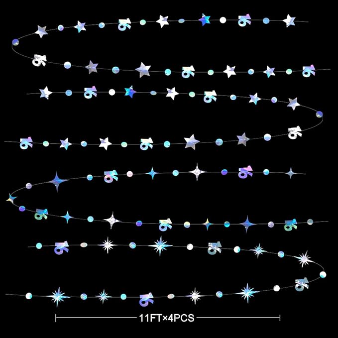 Iridescent Number 16 Circle Dot Twinkle Star Garland Kit Metallic Hanging Streamer Bunting Banner Backdrop Decorations for Girls 16th Birthday Sweet Sixteen Wedding Anniversary Bridal Shower Party