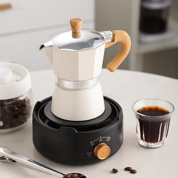 Bincoo Espresso Maker Stovetop,Camping Moka Pot 2 Cup/120ML,Stove Top Espresso Italian Coffee Maker,Easy to Use (White)