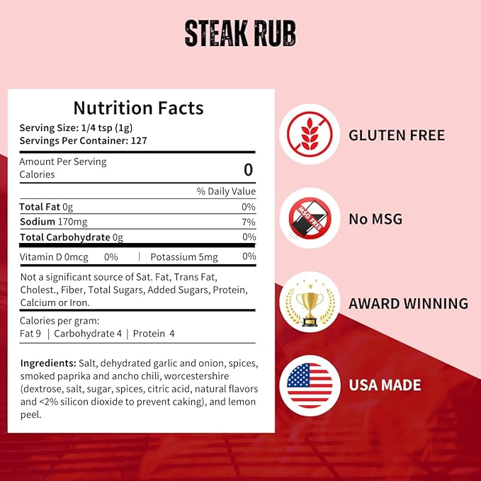 Pork Barrel BBQ Steak Spice Rub | Premium All-Purpose Seasoning, No MSG, Gluten-Free, Zero Calorie | Grill Seasoning for Beef, Steak, Burgers, Pork, and Chicken, 4.5 oz