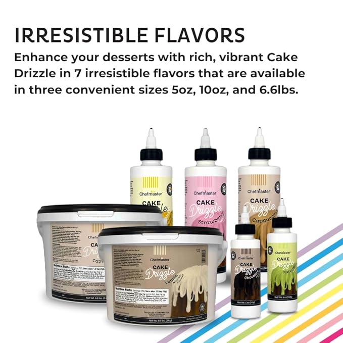 Vanilla-Flavored Cake Drizzle by Chefmaster, Edible Cake Drip Frosting for Decorating, Drip for Cakes, Cupcakes, Cookies, Donuts, 5 oz