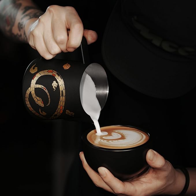 MHW-3BOMBER Espresso Steaming Pitcher Milk Frothing Pitcher Stainless Steel Milk Coffee Cappuccino Latte Art Barista Cup (5.0 Black(printing), 20 Ounces) P5161S-OS