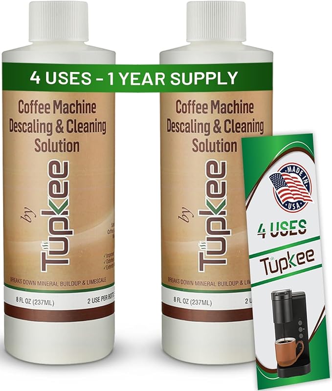 Tupkee Descaler (2 Pack, 2 Uses Per Bottle) - Made in the USA - Universal Descaling Solution for Keurig, Nespresso, Delonghi and All Single Use Coffee and Espresso Machines