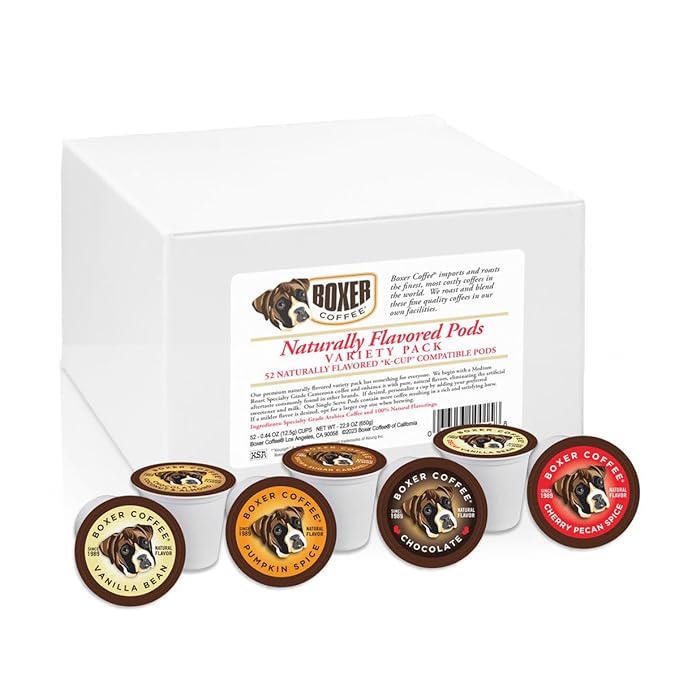 Boxer Coffee 52 Count All Natural Flavored Variety Pack Single-Serve Cups Pods Specialty Grade gourmet artisan coffee, Keurig K-Cup 2.0 Compatible