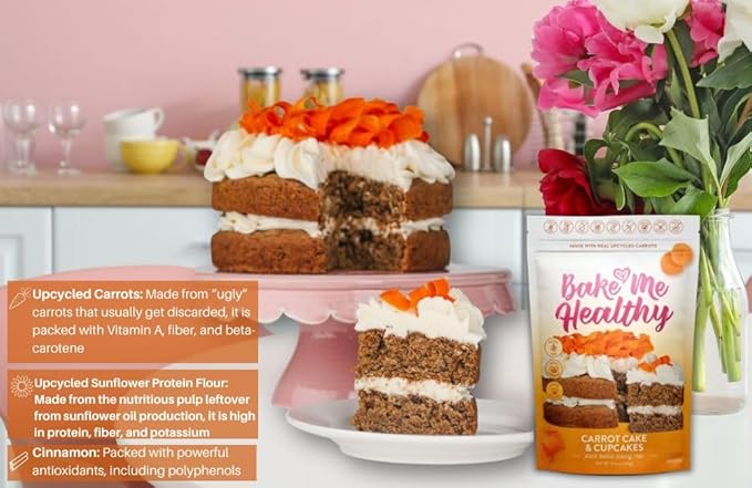 Bake Me Healthy Vegan and Gluten-Free Carrot Cake & Cupcake Mix, 11.9oz (337g) ??Dairy-Free, Egg-Free, Nut-Free, Plant-Based, Low Sugar, Allergy-Friendly, Easy to Bake, Made with Upcycled Ingredients