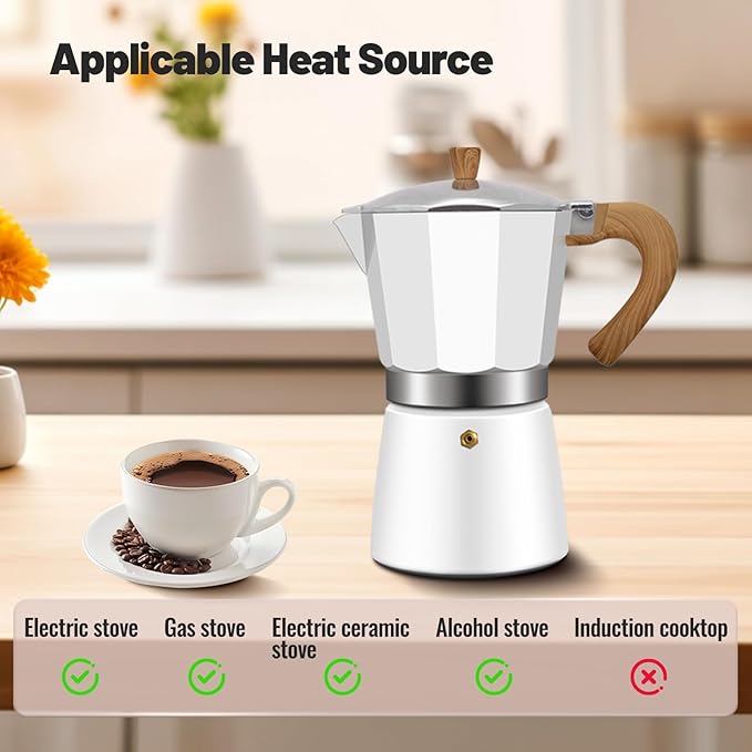 12 Cup Aluminum Moka Pot Classic Stovetop Espresso Coffee Maker 600ml 20oz Coffeemaker Percolator Mocha Express Preferred Cafe Makers for Italian and Cuban Cafì±?Brewing White