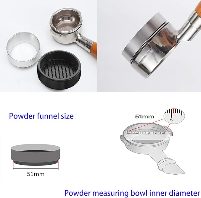 51mm Espresso Dosing Funnel Kit ??Magnetic Aluminum Funnel & Silicone Mat, Perfect Fit for 51mm Portafilter & Grinder, Compatible with a 48mm manual coffee grinder funnel ??Pill Prevention