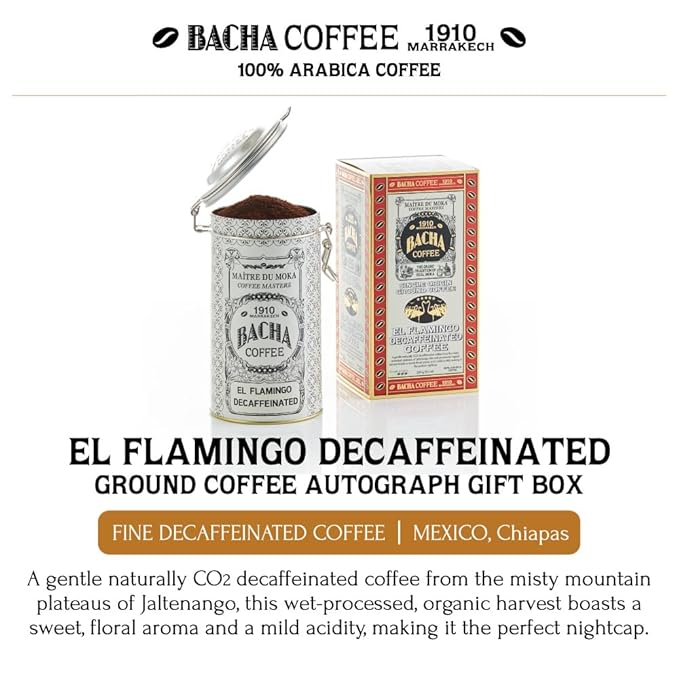 Bacha Coffee | El Flamingo Single Origin Decaffeinated Coffee, Autograph Collection, 100% Arabica Specialty Coffee, Ground Beans, Medium Dark Roast, 250g